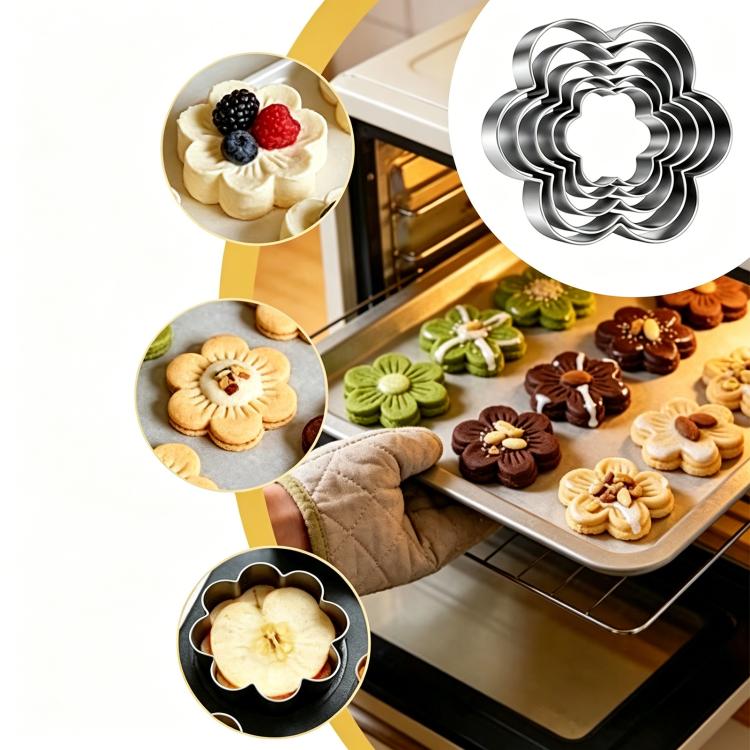 Tagliabiscotti in acciaio inox 430, stampo per torte e biscotti, LsCook 5-Piece Set Flower Shaped