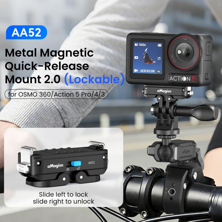 Adattatore a sgancio rapido magnetico in metallo aMagisn 2.0 con blocco per DJI Osmo 360/ Action 5 Pro/4/3, For DJI Osmo 360/ Action 5 Pro/4/3