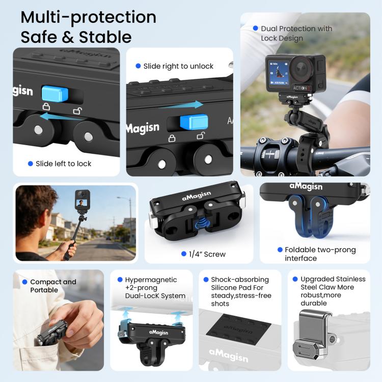 Adattatore a sgancio rapido magnetico in metallo aMagisn 2.0 con blocco per DJI Osmo 360/ Action 5 Pro/4/3, For DJI Osmo 360/ Action 5 Pro/4/3