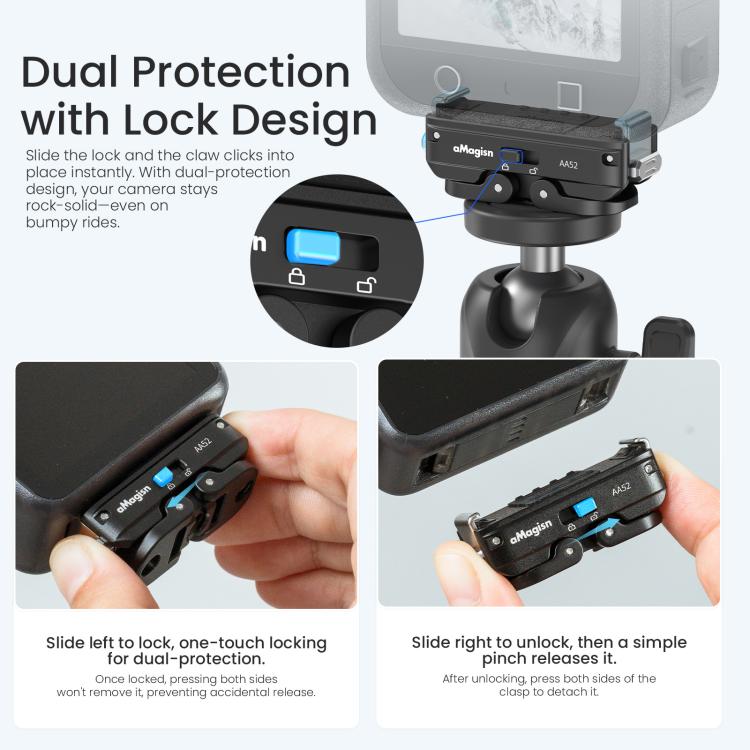 Adattatore a sgancio rapido magnetico in metallo aMagisn 2.0 con blocco per DJI Osmo 360/ Action 5 Pro/4/3, For DJI Osmo 360/ Action 5 Pro/4/3