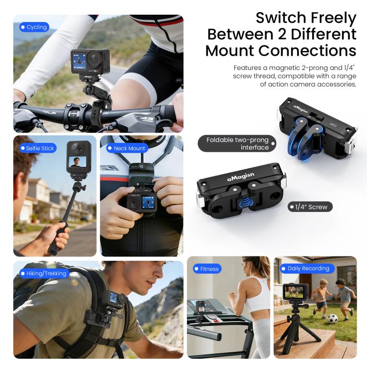 Adattatore a sgancio rapido magnetico in metallo aMagisn 2.0 con blocco per DJI Osmo 360/ Action 5 Pro/4/3, For DJI Osmo 360/ Action 5 Pro/4/3