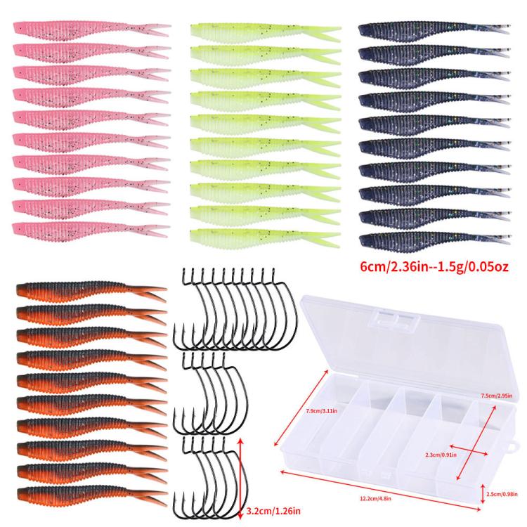 Set di ami per esche morbide Crankbait Split Soft Lure, HENGJIA 60pcs /Box, HENGJIA 65pcs /Box