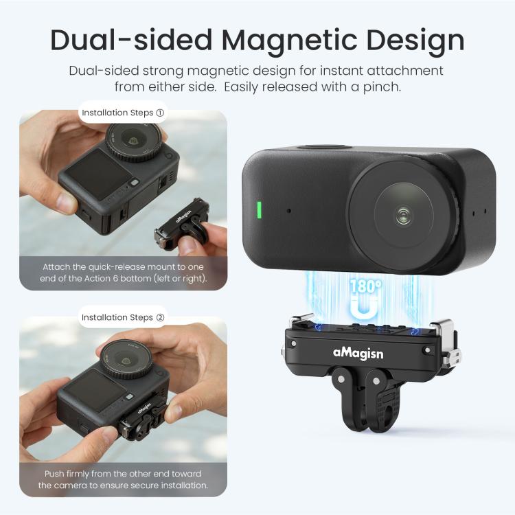 Adattatore con blocco per montaggio rapido magnetico in metallo aMaginsn 2.0 per DJI Osmo Action 6 / Nano aMagins, For DJI Osmo Action 6 / Nano