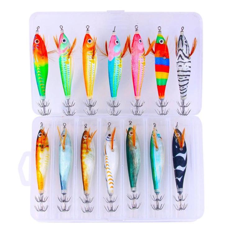 Esca artificiale luminosa a forma di gamberetto e calamaro, polpo fluorescente per la pesca in acqua salata, HENGJIA 14pcs /Box