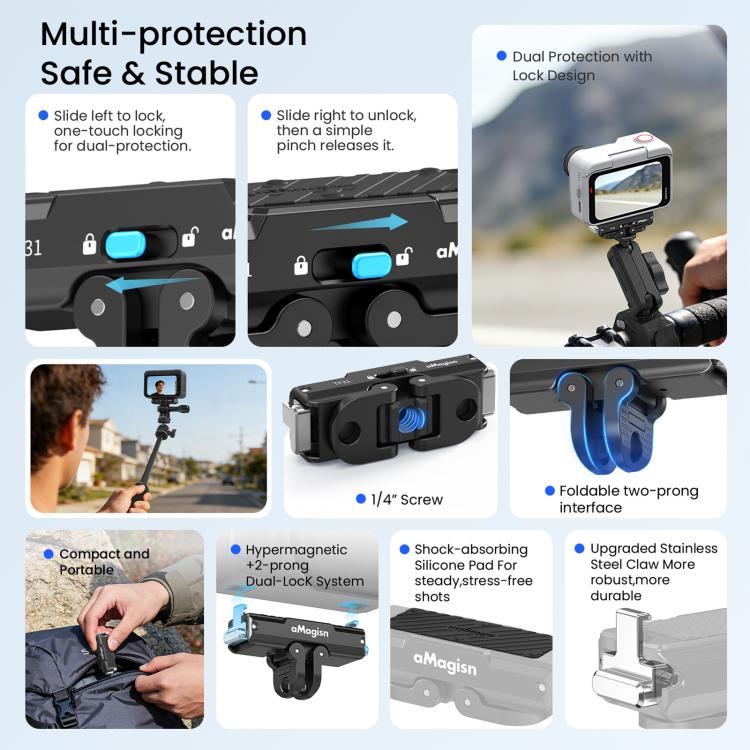 Adattatore bloccabile a sgancio rapido magnetico in metallo aMaginsn 2.0 per Insta360 GO Ultra., For Insta360 GO Ultra