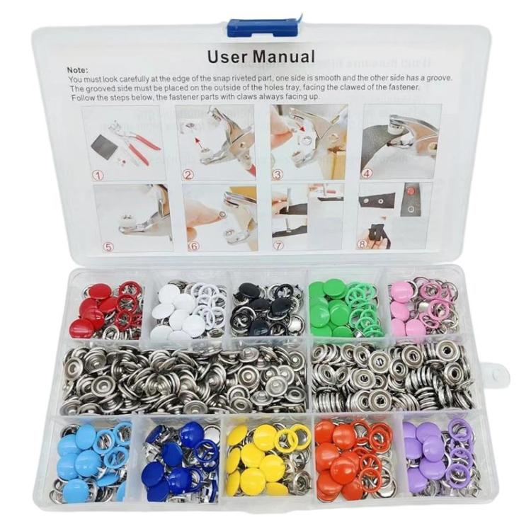 Bottoni a pressione a 5 artigli per abbigliamento, kit di chiusura a pressione in metallo, 100 Hollow+100 Solid+Tools, 100 Hollow+100 Solid+15-Slot Storage Box, 50 Hollow+50 Solid+Tools, 50 Hollow+50 Solid+15-Slot Storage Box