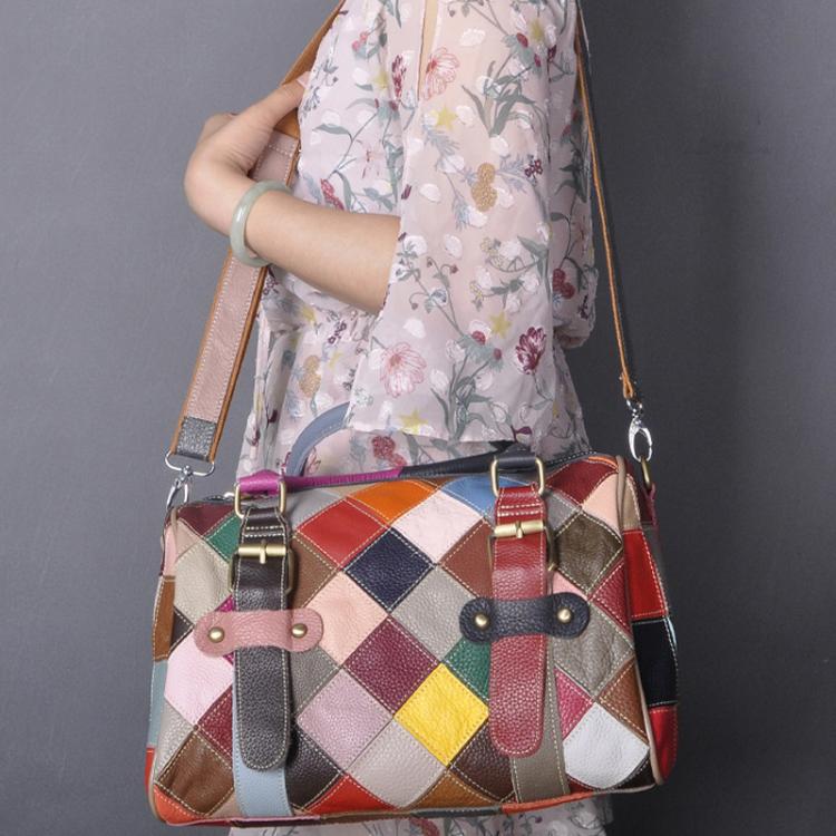 Borsa a mano/a tracolla in pelle casual di grande capacità con motivo patchwork