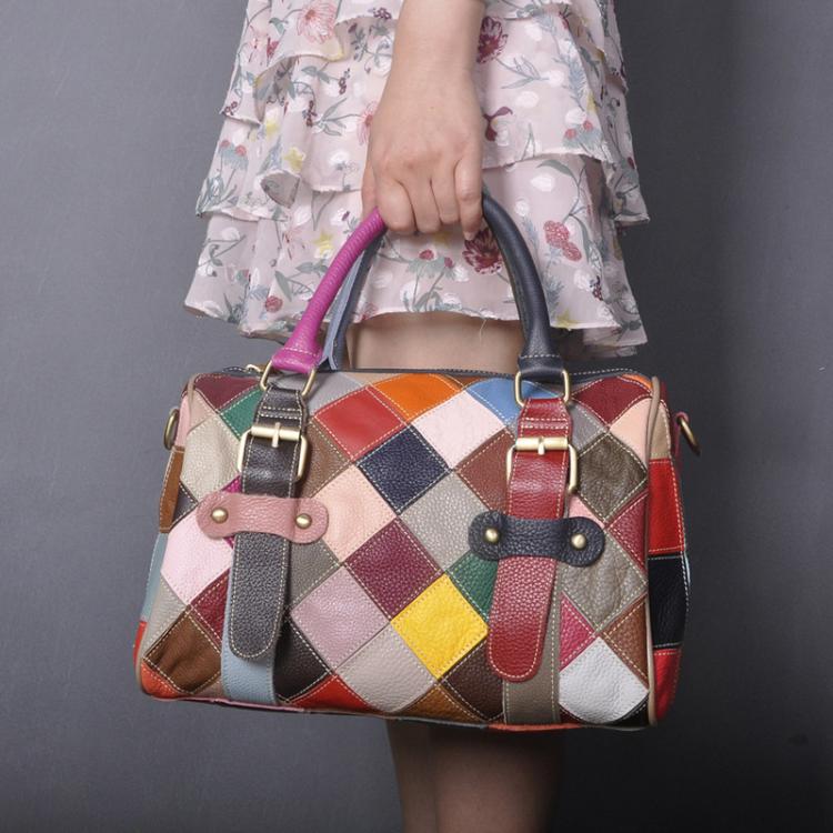 Borsa a mano/a tracolla in pelle casual di grande capacità con motivo patchwork