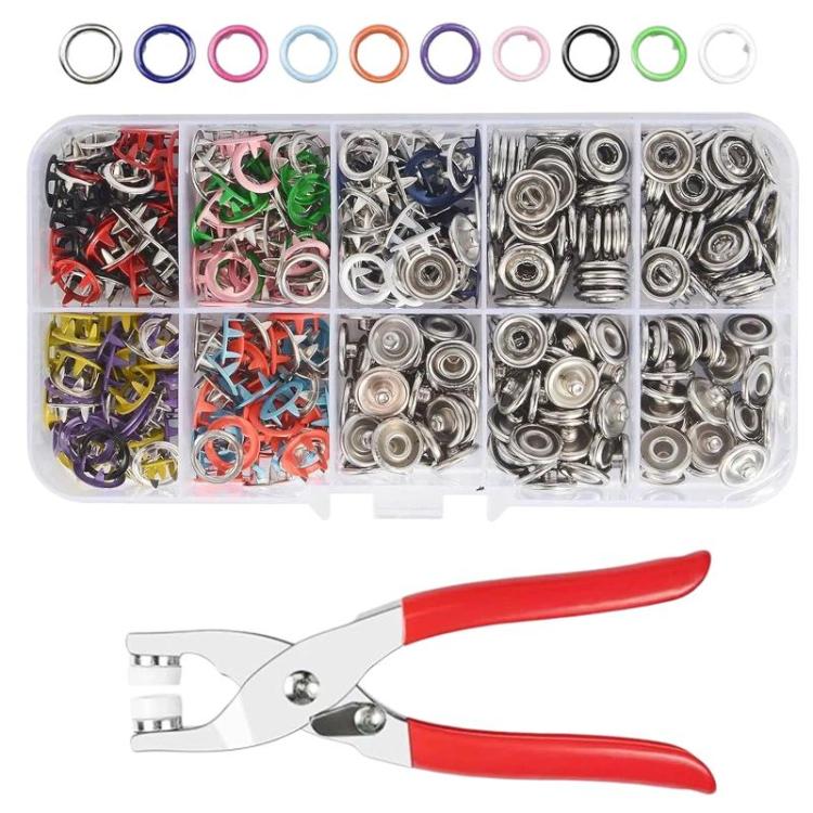 Set di bottoni a pressione in metallo a 5 griffe, bottoni a pressione colorati per abbigliamento, 100 Hollow + Pliers, 100 Solid + Pliers, 200 Solid + Pliers, 200 Solid + Pliers + Power Rod + Rubber Ring