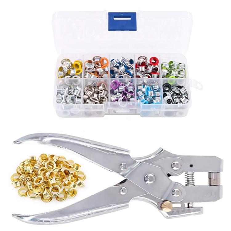 Occhielli in metallo da 5 mm per abbigliamento, scarpe e cinture, 10-Slot Storage Box, With Pliers Aircraft Packaging, With Pliers OPP Bag