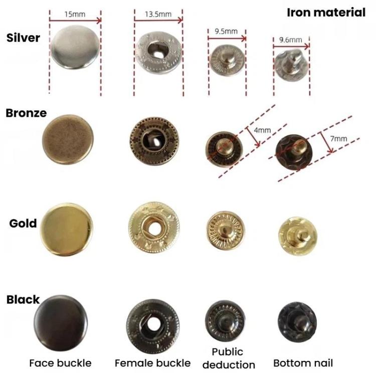 Kit di bottoni a pressione in metallo da 15 mm per abbigliamento, 12sets Black, 12sets Silver, 12sets Gold, 12sets Bronze Green, 20sets Black, 20sets Gold, 20sets Silver, 20sets Bronze Green, 20sets 4 Colors