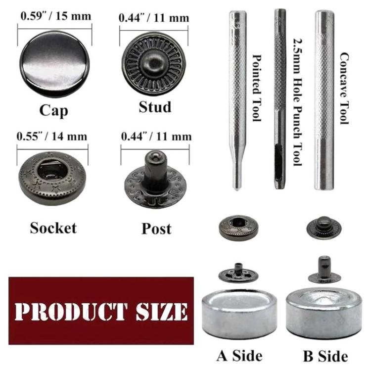 Kit di bottoni a pressione in metallo da 15 mm per abbigliamento, 12sets Black, 12sets Silver, 12sets Gold, 12sets Bronze Green, 20sets Black, 20sets Gold, 20sets Silver, 20sets Bronze Green, 20sets 4 Colors