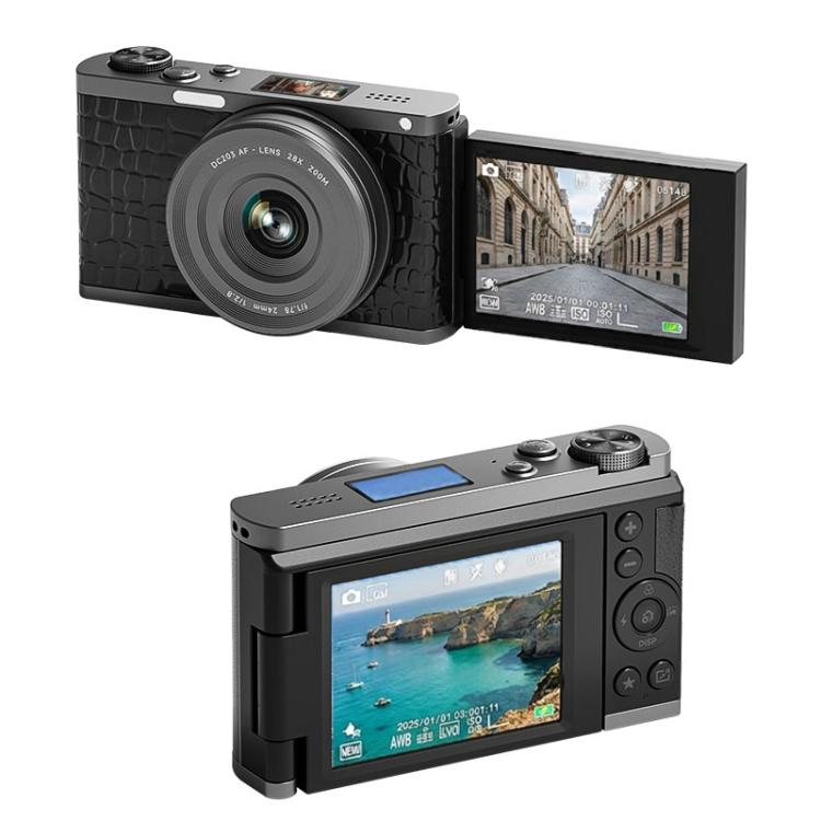 Fotocamera digitale mirrorless per selfie con mirino a pozzetto 4K e schermo ribaltabile, Crocodile Leather, Pebbled Texture, Crocodile Leather + Neck Strap, Pebbled Texture + Neck Strap