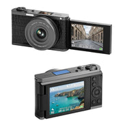 Fotocamera digitale mirrorless per selfie con mirino a pozzetto 4K e schermo ribaltabile, Crocodile Leather, Pebbled Texture, Crocodile Leather + Neck Strap, Pebbled Texture + Neck Strap