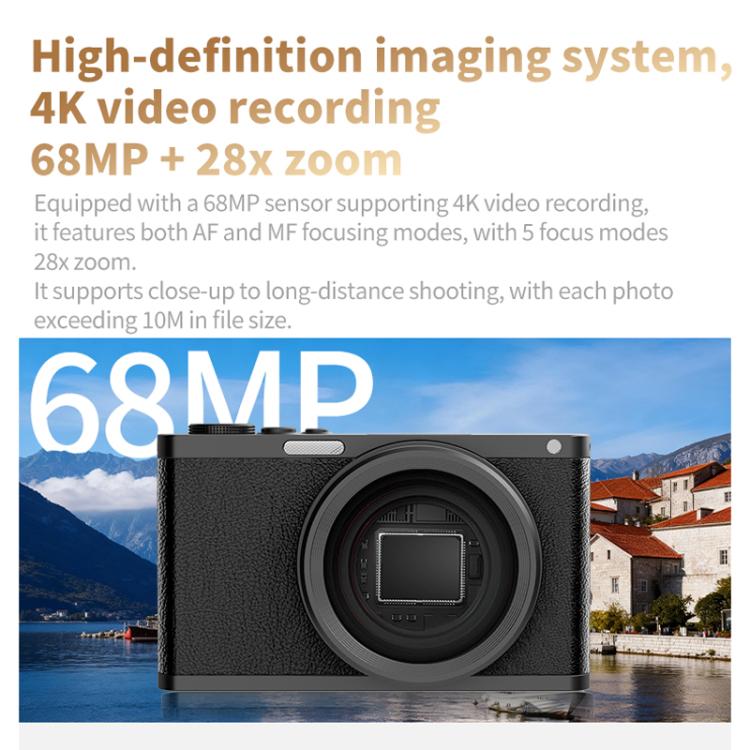 4K Waist-Level Viewfinder Flip-Screen Selfie Mirrorless Digital Camera, Crocodile Leather, Pebbled Texture, Crocodile Leather + Neck Strap, Pebbled Texture + Neck Strap