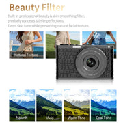 Fotocamera digitale mirrorless per selfie con mirino a pozzetto 4K e schermo ribaltabile, Crocodile Leather, Pebbled Texture, Crocodile Leather + Neck Strap, Pebbled Texture + Neck Strap
