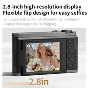 Fotocamera digitale mirrorless per selfie con mirino a pozzetto 4K e schermo ribaltabile, Crocodile Leather, Pebbled Texture, Crocodile Leather + Neck Strap, Pebbled Texture + Neck Strap