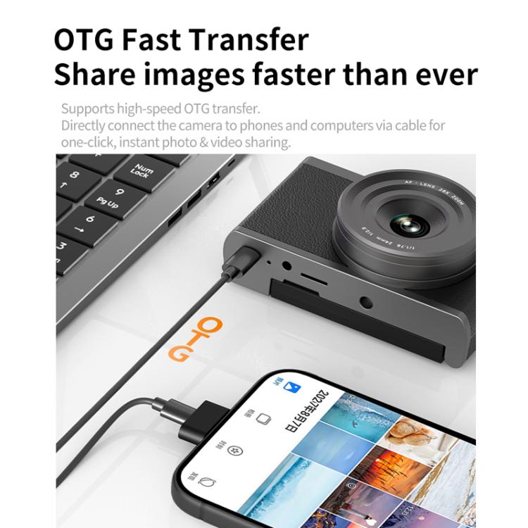 4K Waist-Level Viewfinder Flip-Screen Selfie Mirrorless Digital Camera, Crocodile Leather, Pebbled Texture, Crocodile Leather + Neck Strap, Pebbled Texture + Neck Strap