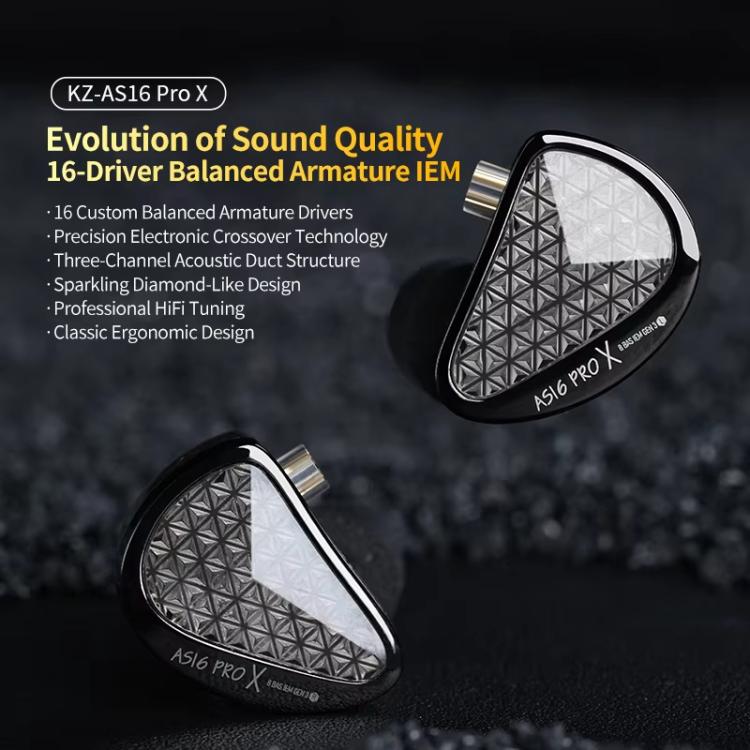 Auricolari in-ear KZ AS16 PRO X 16BA con monitoraggio Hi-Fi e cavo da 1,2 m., Standard, With Mic