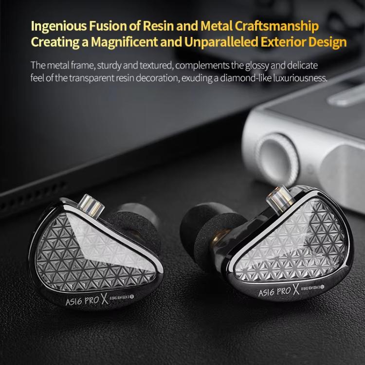 Auricolari in-ear KZ AS16 PRO X 16BA con monitoraggio Hi-Fi e cavo da 1,2 m., Standard, With Mic