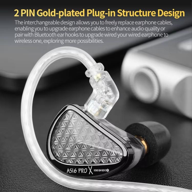 Auricolari in-ear KZ AS16 PRO X 16BA con monitoraggio Hi-Fi e cavo da 1,2 m., Standard, With Mic