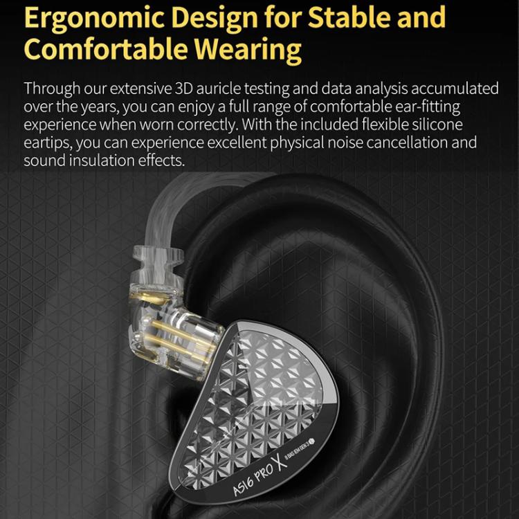 Auricolari in-ear KZ AS16 PRO X 16BA con monitoraggio Hi-Fi e cavo da 1,2 m., Standard, With Mic