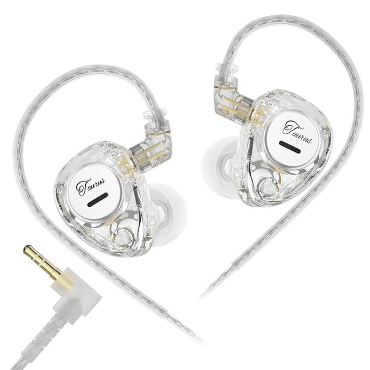 Auricolari KZ Taurus con struttura a doppio driver dinamico orizzontale da 3,5 mm e qualità HiFi, cavo da 1,2 m., Transparent Standard, Transparent With Mic, Transparent Black, Transparent Black With Mic, White Standard, White With Mic