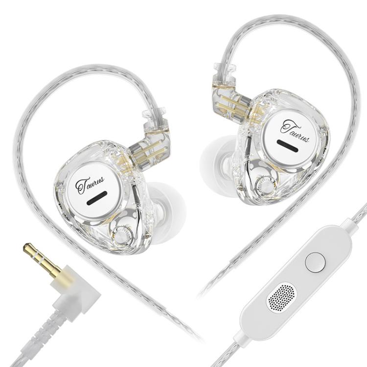 Auricolari KZ Taurus con struttura a doppio driver dinamico orizzontale da 3,5 mm e qualità HiFi, cavo da 1,2 m., Transparent Standard, Transparent With Mic, Transparent Black, Transparent Black With Mic, White Standard, White With Mic