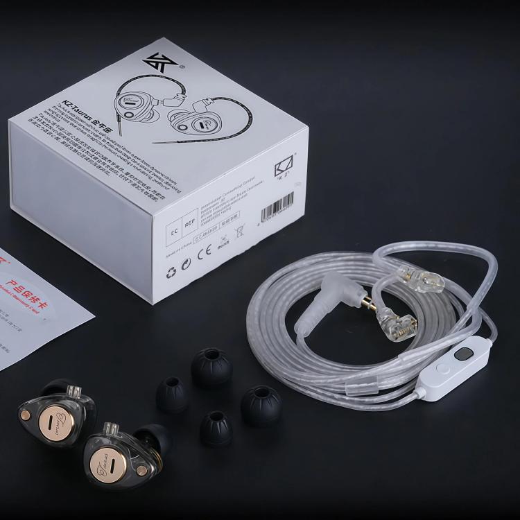 Auricolari KZ Taurus con struttura a doppio driver dinamico orizzontale da 3,5 mm e qualità HiFi, cavo da 1,2 m., Transparent Standard, Transparent With Mic, Transparent Black, Transparent Black With Mic, White Standard, White With Mic