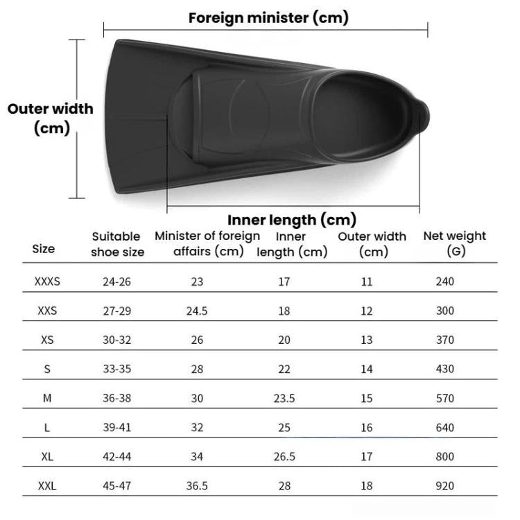 Pinne lunghe in silicone Swim & Dive per snorkeling e sport acquatici, 27-29, 30-32, 33-35, 36-38, 39-41, 42-44