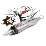 PROBEROS Esche artificiali luminose per jigging di calamari, jig verticali per acqua salata con gonna in silicone, rivestimento laser, esche da pesca in metallo affondanti, 40G, 60G, 80G, 100G