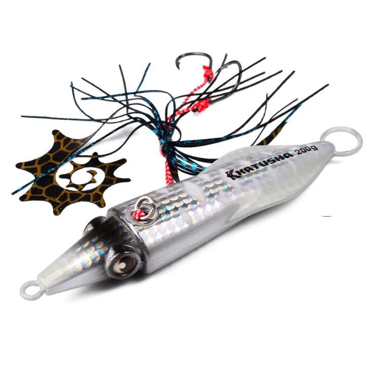 PROBEROS Esche artificiali luminose per jigging di calamari, jig verticali per acqua salata con gonna in silicone, rivestimento laser, esche da pesca in metallo affondanti, 40G, 60G, 80G, 100G