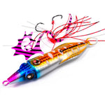 PROBEROS Esche artificiali luminose per jigging di calamari, jig verticali per acqua salata con gonna in silicone, rivestimento laser, esche da pesca in metallo affondanti, 40G, 60G, 80G, 100G