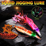 PROBEROS Esche artificiali luminose per jigging di calamari, jig verticali per acqua salata con gonna in silicone, rivestimento laser, esche da pesca in metallo affondanti, 40G, 60G, 80G, 100G