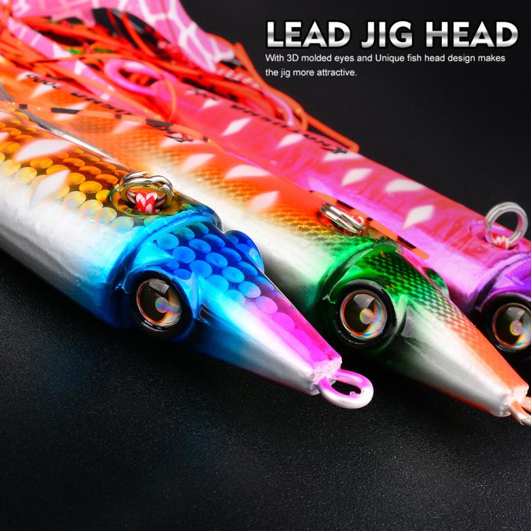 PROBEROS Esche artificiali luminose per jigging di calamari, jig verticali per acqua salata con gonna in silicone, rivestimento laser, esche da pesca in metallo affondanti, 40G, 60G, 80G, 100G