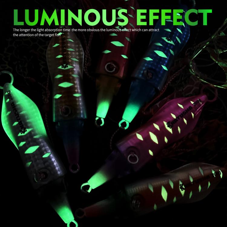 PROBEROS Esche artificiali luminose per jigging di calamari, jig verticali per acqua salata con gonna in silicone, rivestimento laser, esche da pesca in metallo affondanti, 40G, 60G, 80G, 100G