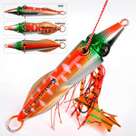 PROBEROS Esche artificiali luminose per jigging di calamari, jig verticali per acqua salata con gonna in silicone, rivestimento laser, esche da pesca in metallo affondanti, 40G, 60G, 80G, 100G