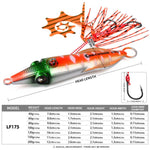 PROBEROS Esche artificiali luminose per jigging di calamari, jig verticali per acqua salata con gonna in silicone, rivestimento laser, esche da pesca in metallo affondanti, 40G, 60G, 80G, 100G