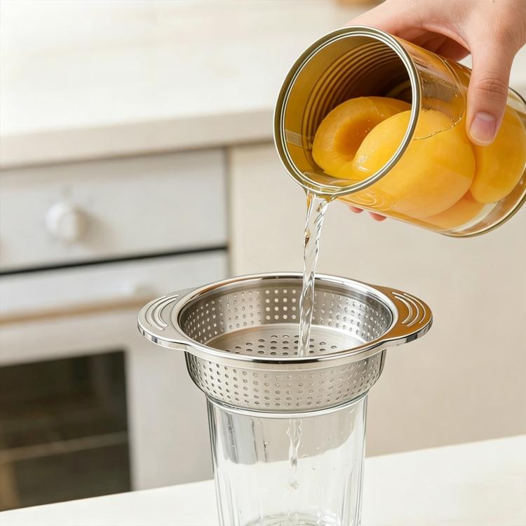 LsCook Kitchen Colino per lattine in acciaio inox 304 con impugnatura antiscivolo e doppio manico, strumento per scolare