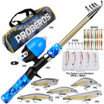 Kit completo da pesca PROBEROS con canna e mulinello, canna telescopica da 1,8 m con mulinello a bobina fissa, portatile e da viaggio, con borsa per il trasporto., CAST Blue, SPIN Blue, CAST Green, SPIN Green