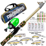 Kit completo da pesca PROBEROS con canna e mulinello, canna telescopica da 1,8 m con mulinello a bobina fissa, portatile e da viaggio, con borsa per il trasporto., CAST Blue, SPIN Blue, CAST Green, SPIN Green