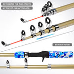 Kit completo da pesca PROBEROS con canna e mulinello, canna telescopica da 1,8 m con mulinello a bobina fissa, portatile e da viaggio, con borsa per il trasporto., CAST Blue, SPIN Blue, CAST Green, SPIN Green
