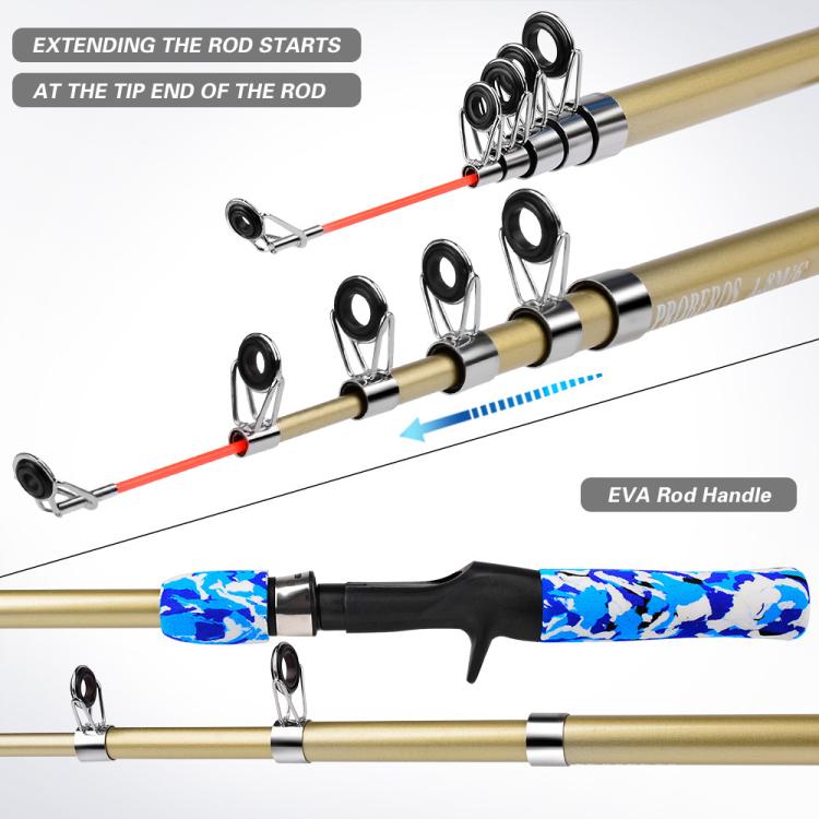Kit completo da pesca PROBEROS con canna e mulinello, canna telescopica da 1,8 m con mulinello a bobina fissa, portatile e da viaggio, con borsa per il trasporto., CAST Blue, SPIN Blue, CAST Green, SPIN Green
