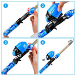 Kit completo da pesca PROBEROS con canna e mulinello, canna telescopica da 1,8 m con mulinello a bobina fissa, portatile e da viaggio, con borsa per il trasporto., CAST Blue, SPIN Blue, CAST Green, SPIN Green