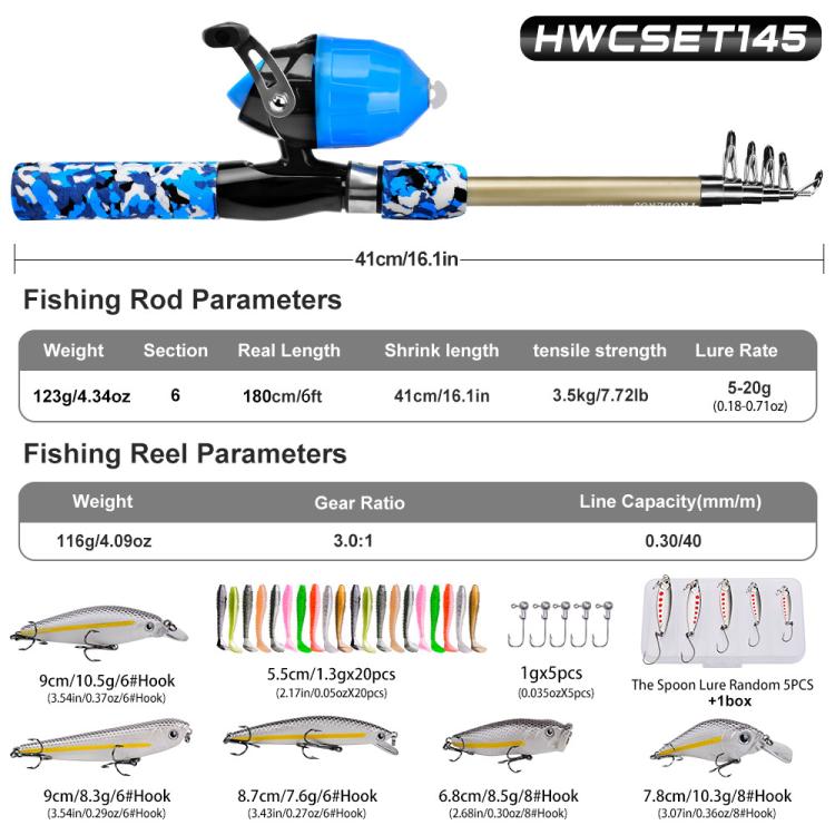 Kit completo da pesca PROBEROS con canna e mulinello, canna telescopica da 1,8 m con mulinello a bobina fissa, portatile e da viaggio, con borsa per il trasporto., CAST Blue, SPIN Blue, CAST Green, SPIN Green