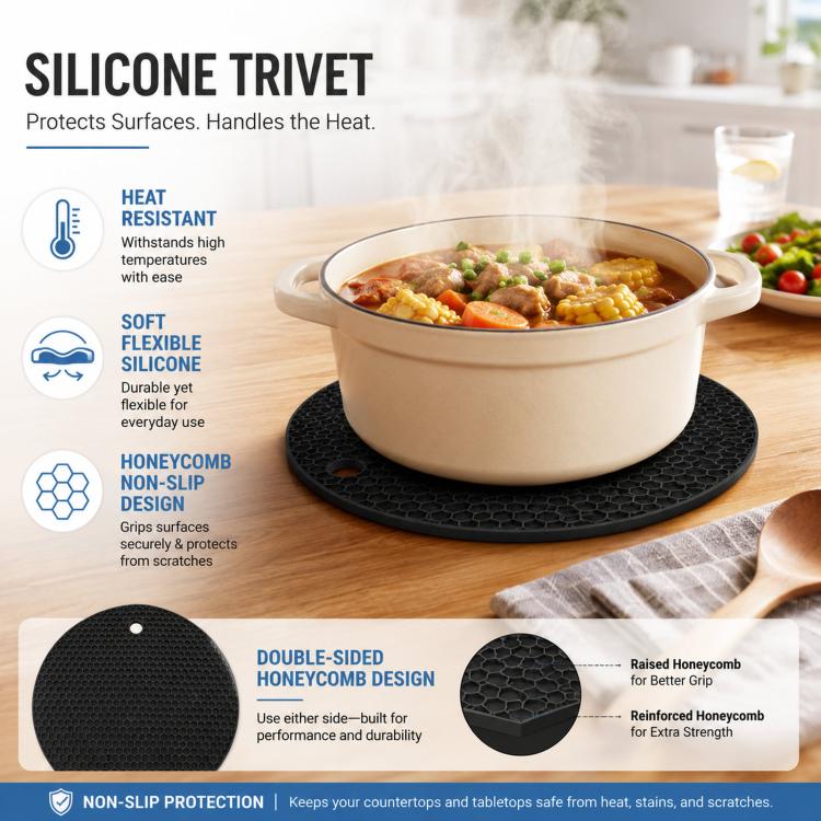 Tovaglietta rotonda in silicone a nido d'ape LsCook, resistente al calore, antiscivolo e isolante.