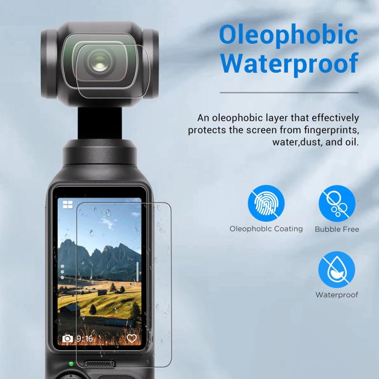 Set di pellicole protettive per schermo DJI Pocket 4: vetro temperato con durezza 9H, pellicola protettiva per obiettivo.