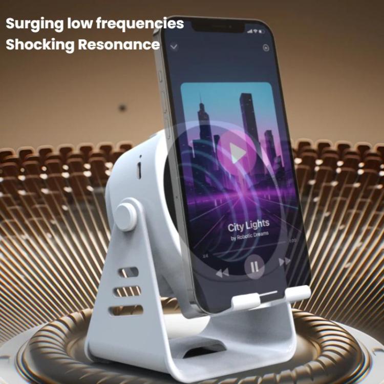 Altoparlante a induzione wireless con supporto per telefono, altoparlante Bluetooth multifunzione da scrivania con luce notturna