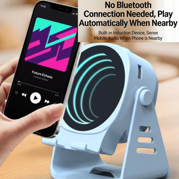 Altoparlante a induzione wireless con supporto per telefono, altoparlante Bluetooth multifunzione da scrivania con luce notturna