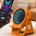 Altoparlante a induzione wireless con supporto per telefono, altoparlante Bluetooth multifunzione da scrivania con luce notturna